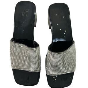 Womens Heels Size 8 Sparkle Chunky Silver Black Rhinestones Gems Glam Costume